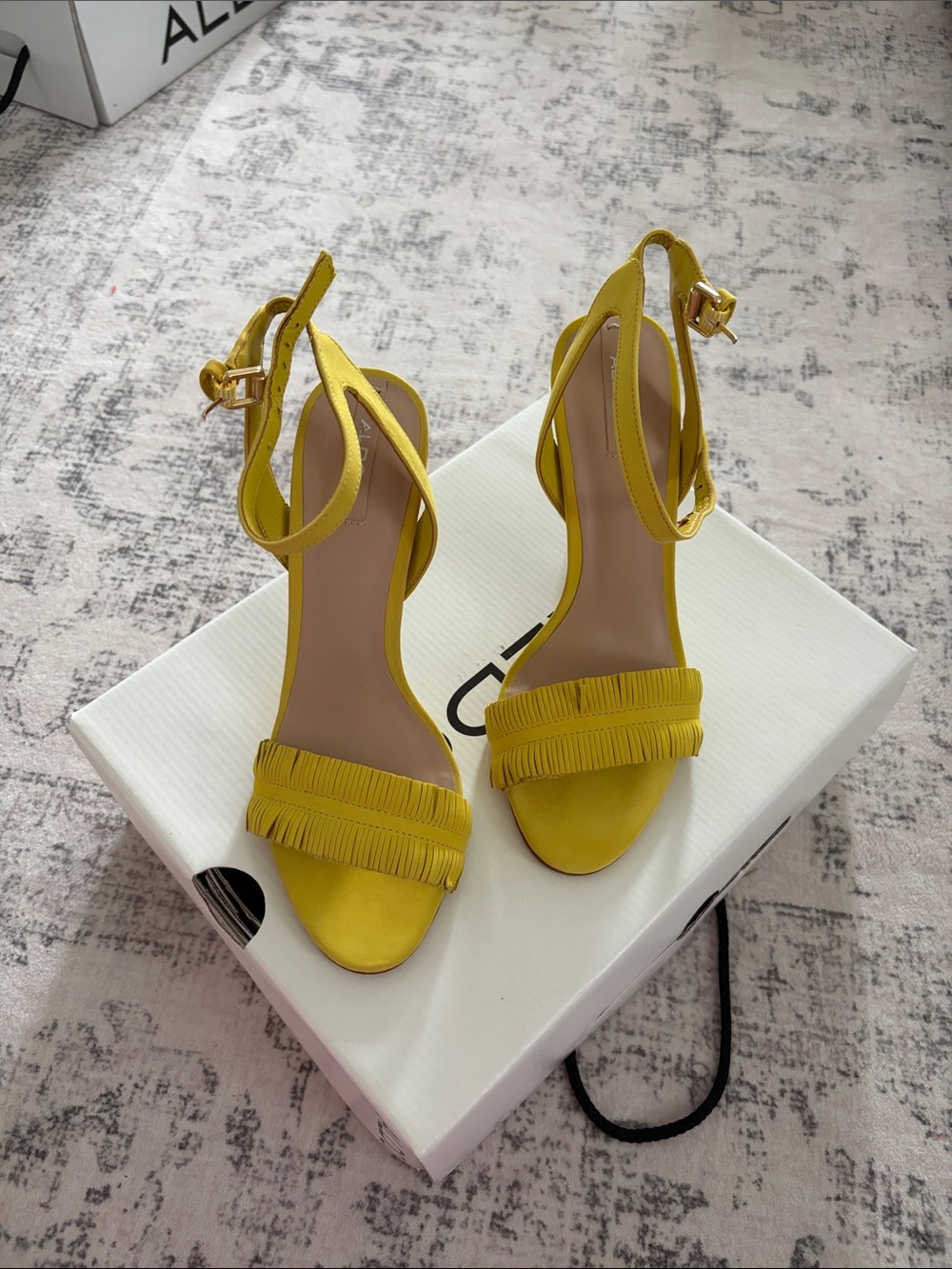 ALDO Yellow Fringe Ankle-Strap Heels